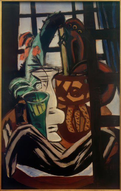 Estudio con mesa y vasos de Max Beckmann