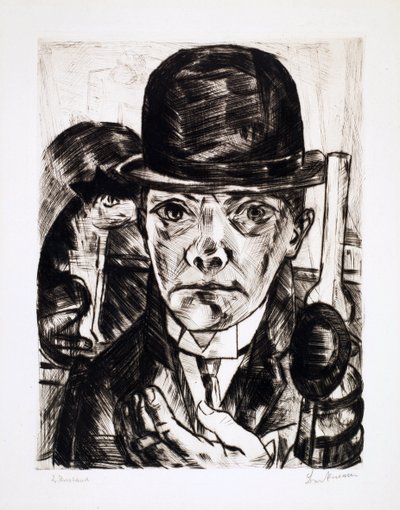 Autorretrato con bombín. Grabado de Max Bechmann (1884-1950) de Max Beckmann