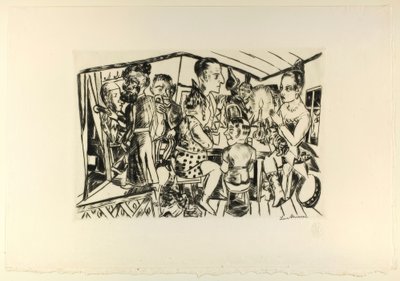 Detrás de las escenas, lámina tres de Jahrmarkt de Max Beckmann