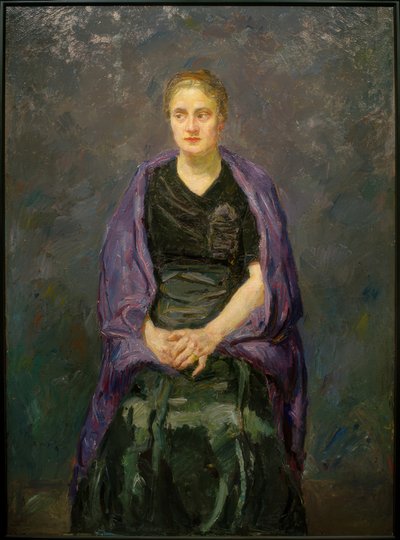 Retrato de Minna Beckmann-Tube con bufanda violeta de Max Beckmann