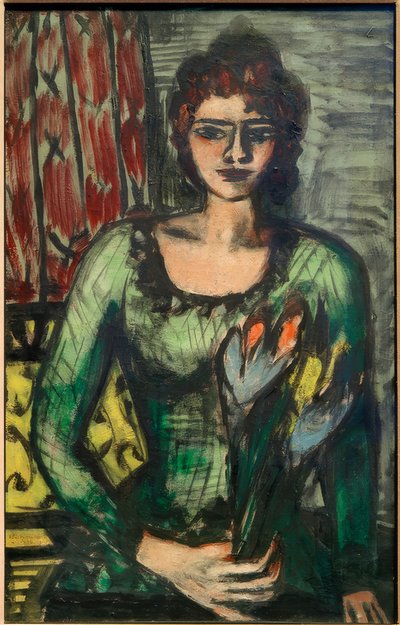 Retrato de Quappi en suéter verde de Max Beckmann