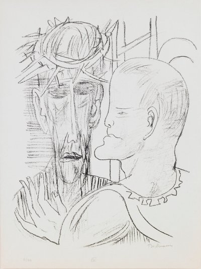 Cristo y Pilatos, lámina 15 del portafolio “Día y Sueño” de Max Beckmann