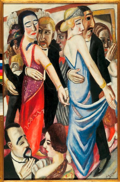 Bailando en Baden Baden (Alemania). Descripción de parejas en traje de noche, con miradas tristes. Pintura de Max Beckmann (1884-1950), óleo sobre lienzo. de Max Beckmann