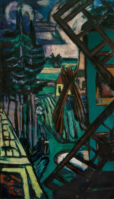 Gran paisaje de Laren con molino de viento de Max Beckmann