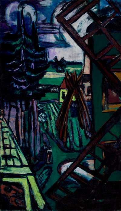 Gran paisaje de Laren con molino de viento de Max Beckmann