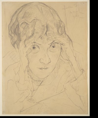 Retrato de Fridel Battenberg, con la cabeza apoyada en ambas manos de Max Beckmann