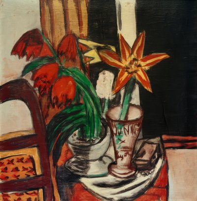 Tulipán rojo y lirios de fuego de Max Beckmann