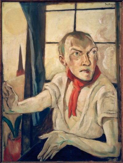 Autorretrato con bufanda roja de Max Beckmann