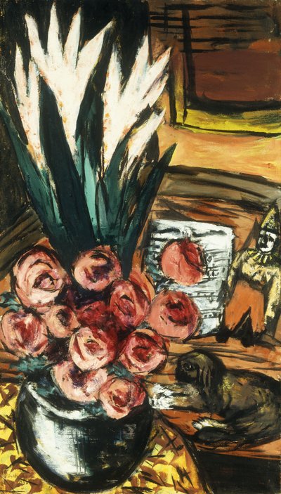 Naturaleza muerta con rosas rojas y Butchy; Stillben mit Roten Rosen und Butchy de Max Beckmann