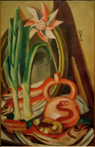 Naturaleza muerta con peces y flor de papel de Max Beckmann