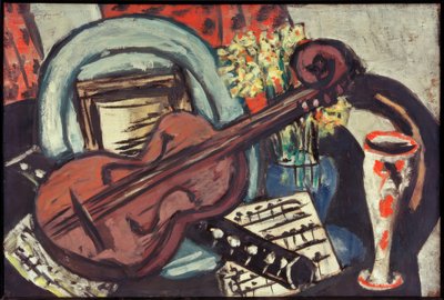 Naturaleza muerta con violín y flauta de Max Beckmann