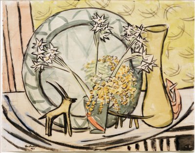 Naturaleza muerta con cabra montés y narcisos de Max Beckmann