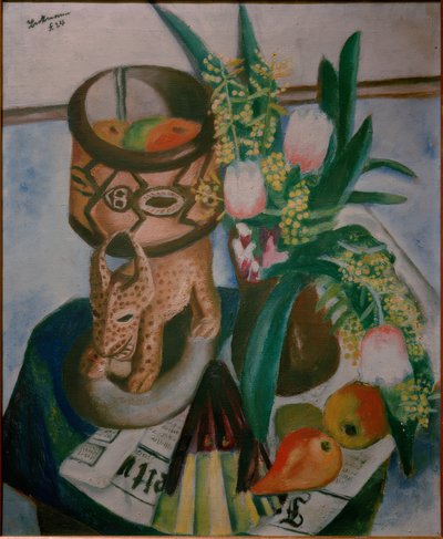 Naturaleza muerta con escultura africana de Max Beckmann