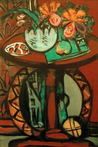 Naturaleza muerta con orquídeas naranja-rosa de Max Beckmann