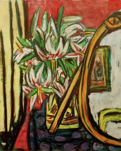 Naturaleza muerta con espejo y lirio martagón de Max Beckmann