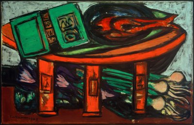 Naturaleza muerta con libro verde y rábanos de Max Beckmann