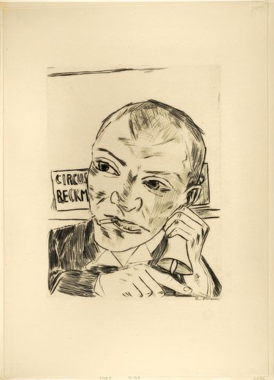 El pregonero (Autorretrato), lámina uno de Jahrmarkt de Max Beckmann