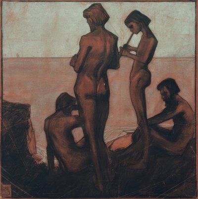 Cuatro jóvenes en el mar (Jóvenes en el mar – Cuatro figuras masculinas en el mar) de Max Beckmann