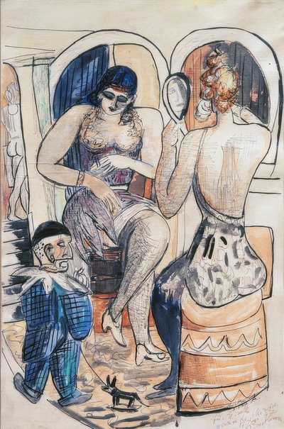 Dos bailarinas (Niña con enano azul) de Max Beckmann