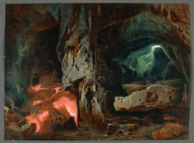 Diseño de escenario para el acto II de El anillo del nibelungo - El oro del Rin de Richard Wagner de Max Bruckner
