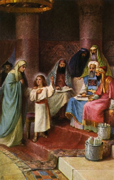Ana llevando a Samuel a Elí en el templo (imprimir) de Max Hirmer