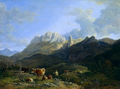 Alm paisaje con Kampenwand de Max Joseph Wagenbauer