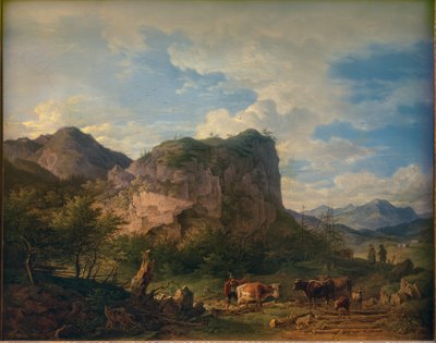 Vacas frente a una pared rocosa en Oberaudorf de Max Joseph Wagenbauer