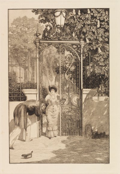 En la puerta de la serie Un amor, Opus X, 1887 de Max Klinger