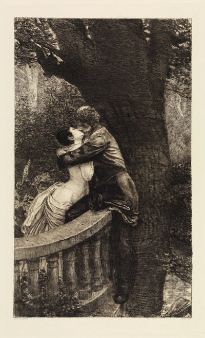 Beso (En el parque) (Un amor, Opus X, lámina 4) de Max Klinger