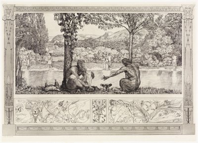 Narciso y Eco I (Rescates de víctimas ovidianas, opus II, lámina 7) de Max Klinger