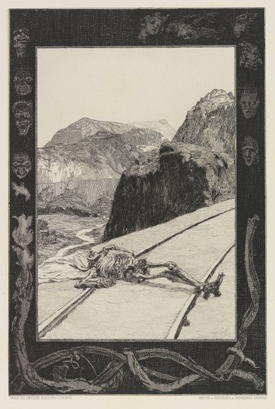 En las vías, lámina 8 de la carpeta Sobre la Muerte, Parte I, Opus XI de Max Klinger