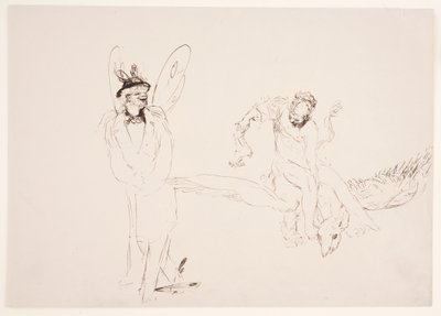 "Camino de la contaminación" - Hombre con alas de mariposa (¿autorretrato?) y mujer en una criatura fantástica voladora de Max Klinger