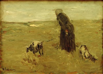 Anciana con cabras de Max Liebermann