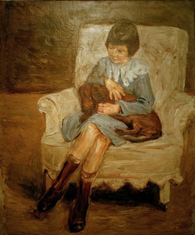 La nieta de Liebermann con un dachshund en el regazo de Max Liebermann