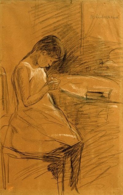 La hija del artista, cosiendo de Max Liebermann