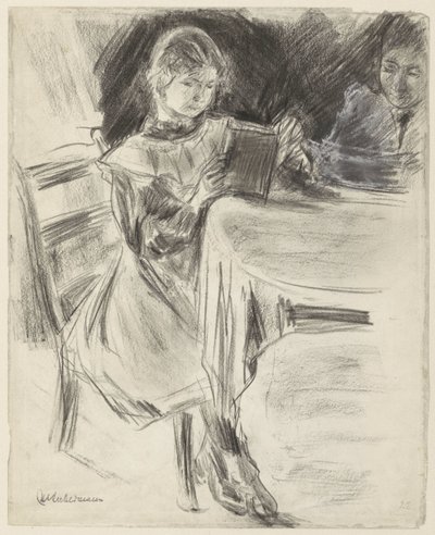 Hija y esposa de Max Liebermann, leyendo en una mesa redonda de Max Liebermann