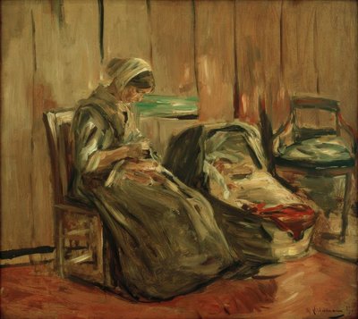 Interior con mujer cosiendo de Max Liebermann