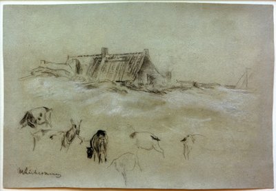 Casas de playa, en primer plano cabras de Max Liebermann