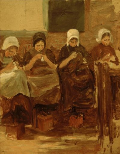 Niñas cosiendo en Huyzen de Max Liebermann