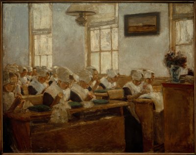 Escuela de costura - Sala de trabajo en el orfanato de Ámsterdam de Max Liebermann