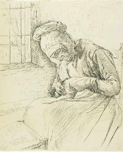 Anciana Remendando en la Ventana de Max Liebermann