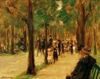 Paseo en el Tiergarten con paseantes y un caballo de Max Liebermann