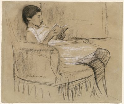 La hija del artista Käthe leyendo en una silla de Max Liebermann