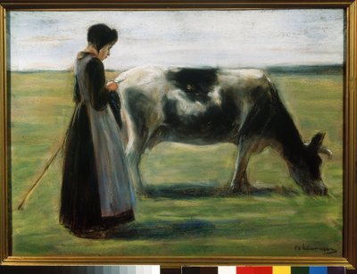 ""Una niña con una vaca"" (Niña con vaca) Pintura al pastel de Max Liebermann (1847-1935) Museo Pushkin, Moscú de Max Liebermann