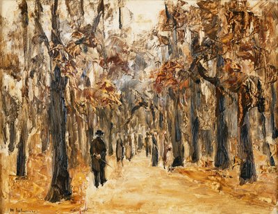 Jardines zoológicos en otoño con figuras caminando; Tiergarten im Herbst mit Spaziergangern de Max Liebermann