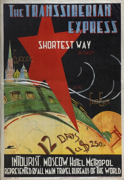 Póster del expreso Transiberiano de la compañía Intourist, 1930 de Max Litvak