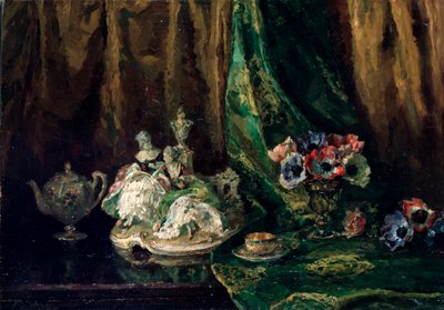Naturaleza muerta con porcelana y flores, siglo XX de Max Müller