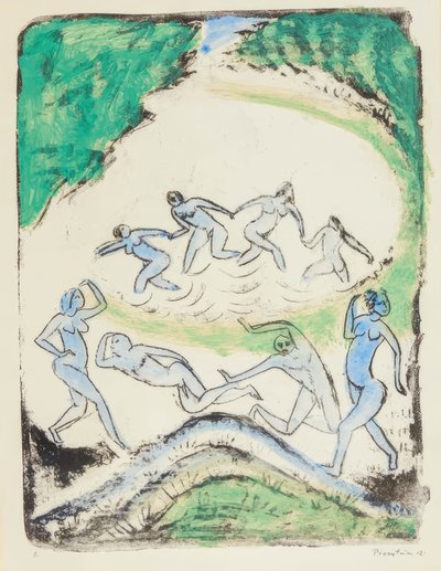 El baile (Bailarines y bañistas en el estanque del bosque) de Max Pechstein