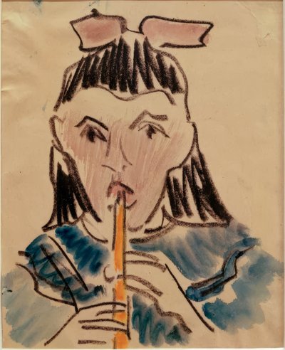 Niña tocando la flauta de Max Pechstein