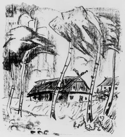 Granja detrás de abedules de Max Pechstein